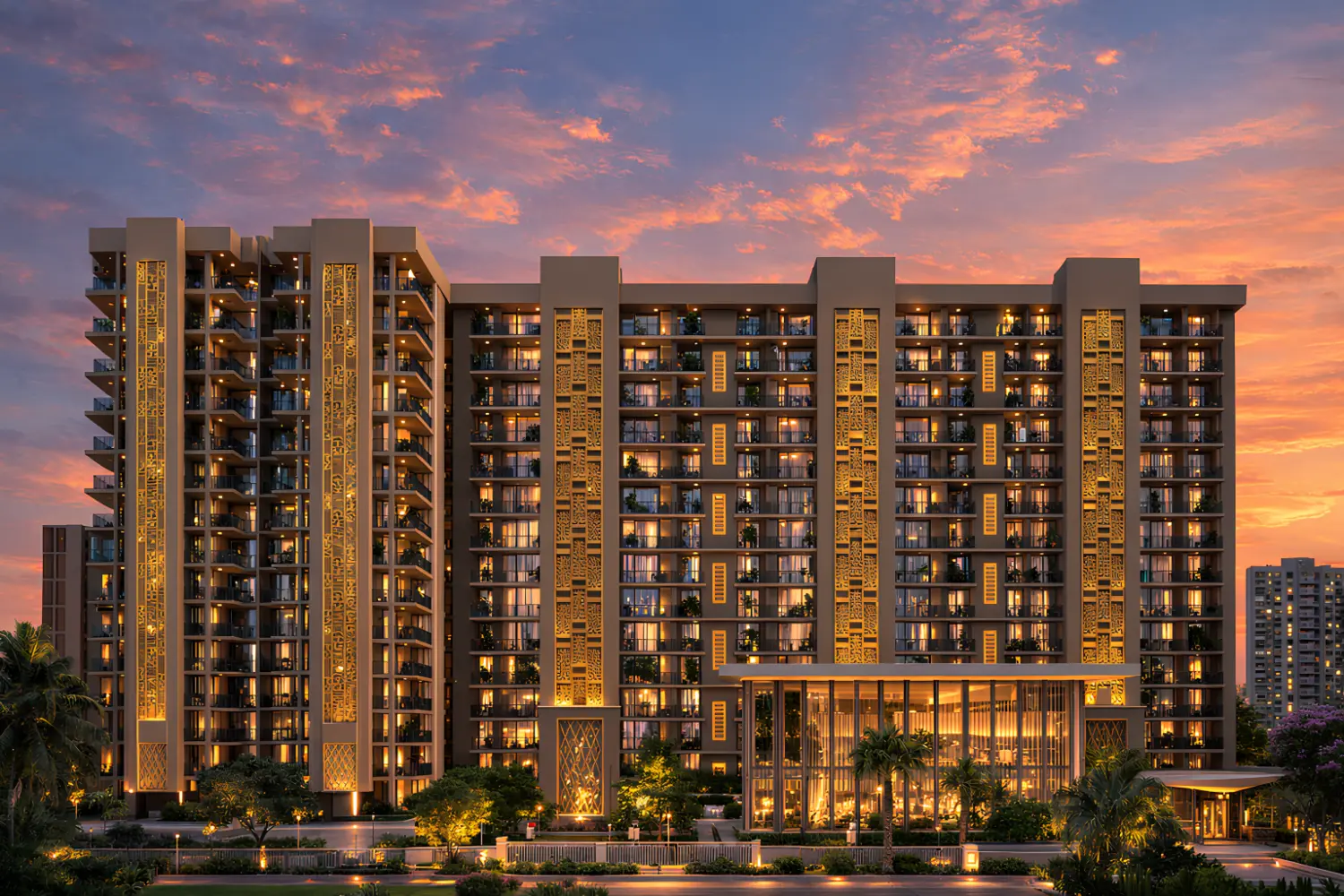 Atlantis Grand illuminated residential facade