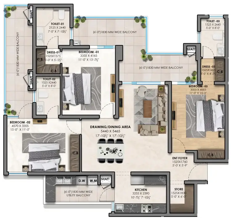 Atlantis Heights 3 bedroom residence layout